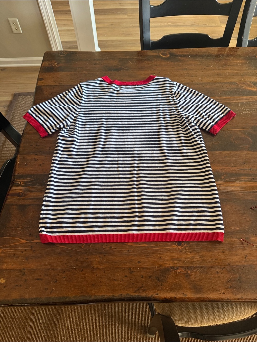 Women’s Striped Short Sleeve Top with Red Trim - Picture 4 of 4